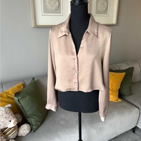 Zara Tops - Zara Women's Beige Button-Down Shirt